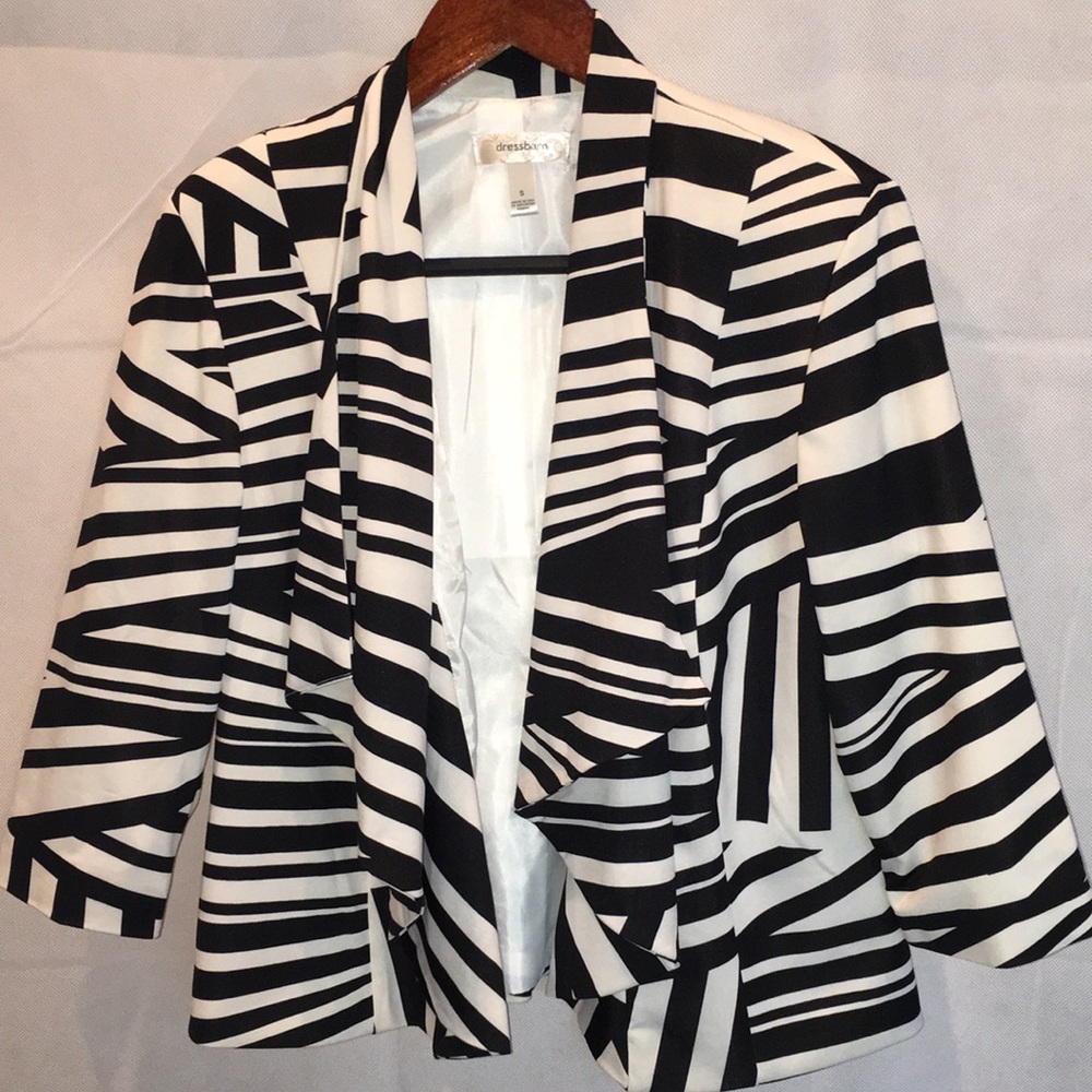 Dressbarn Black and White Open Front Blazer | Size S